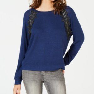 Lace-Trimmed Pullover Sweater Blue Depths NEW Ultra Flirt Juniors' Sz X-Large